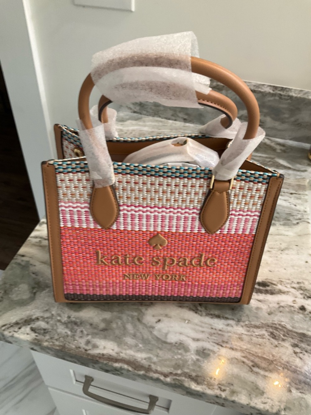 kate spade Woven Pink and Tan Mini Satchel